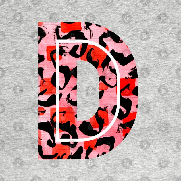 Abstract Letter D Watercolour Leopard Print Alphabet Red by Squeeb Creative